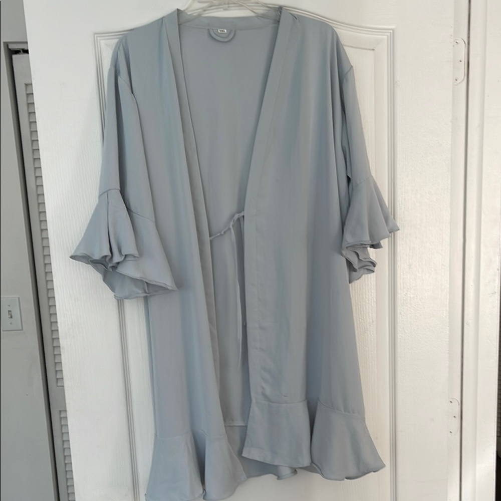 Gray Ruffled Sleeve Robe with V-Neck